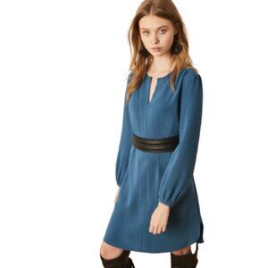 Charlotte Brody Shirt Dress Womens Small Teal Blue VNeck Long Sleeve Tassel Belt